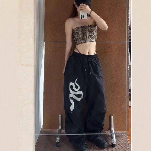 Snake pattern casual hip-hop sport quick-dry summer thin loose men's and women's paratrooper work pants trendy