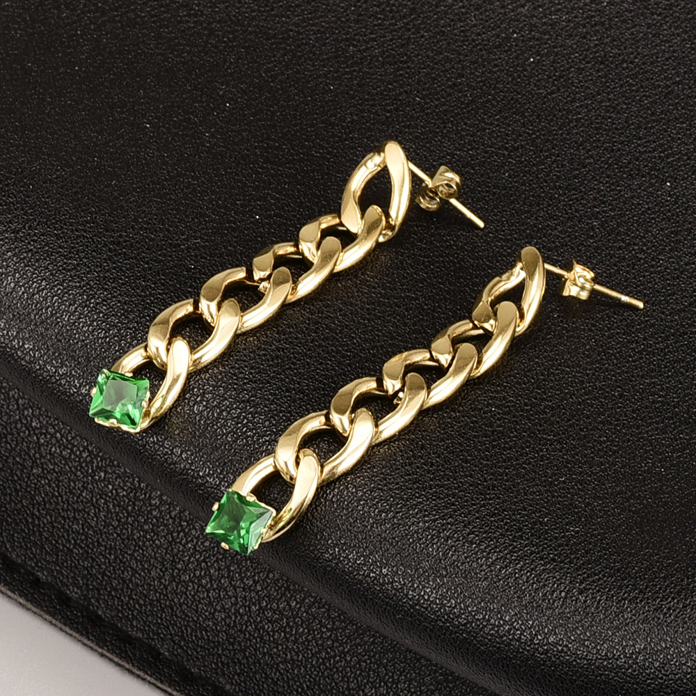 New Tassel Three-color Rhinestone Ear Studs Titanium Steel Gold-plated Earrings display picture 1