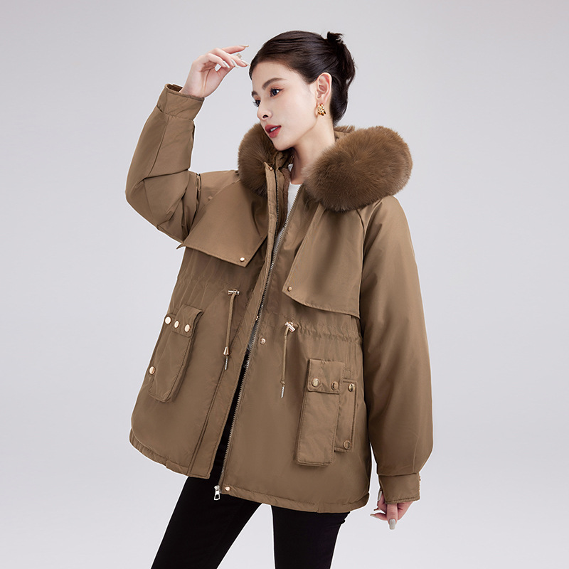 Paquete de algodón de mujer mediano largo invierno 2024 nuevo chaqueta de algodón de pluma pequeña chaqueta de algodón de moda