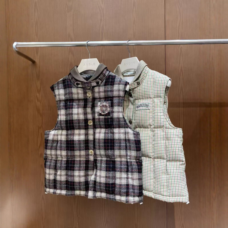 In-Stock Marchen Designer Model 25 Autumn and Winter Deagu Wool Plaid Floral Layered down Vest for Women
