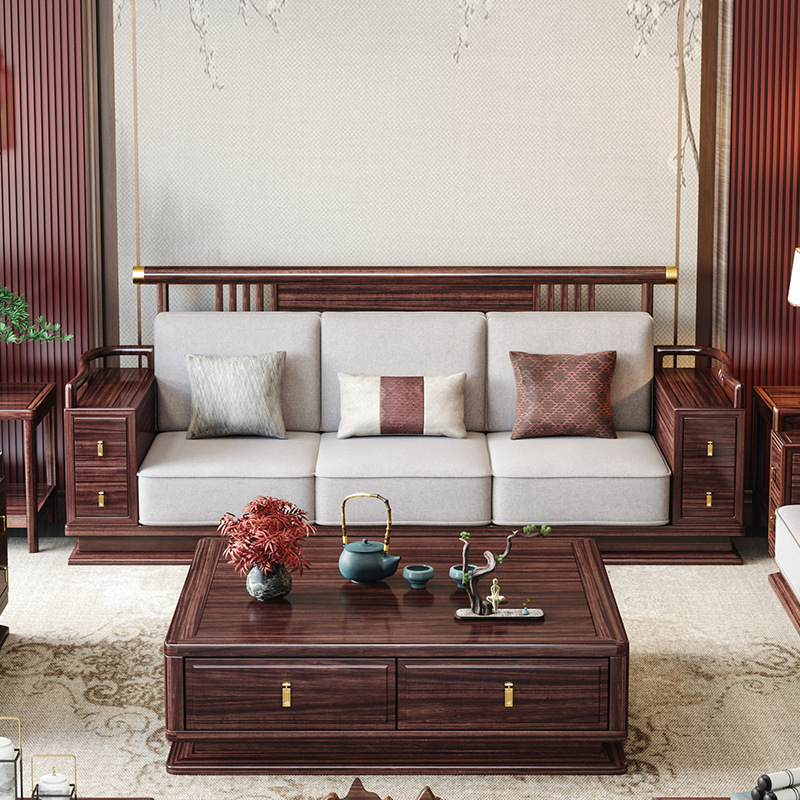 Nuevo sofá de madera maciza estilo chino de madera maciza lujosa sala de estar de madera maciza villa de arena moderna gran sofá grande