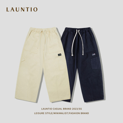 Dragon solar system leisure time 2023 Spring Straight Casual pants Patch decorate texture Elastic waist Casual pants