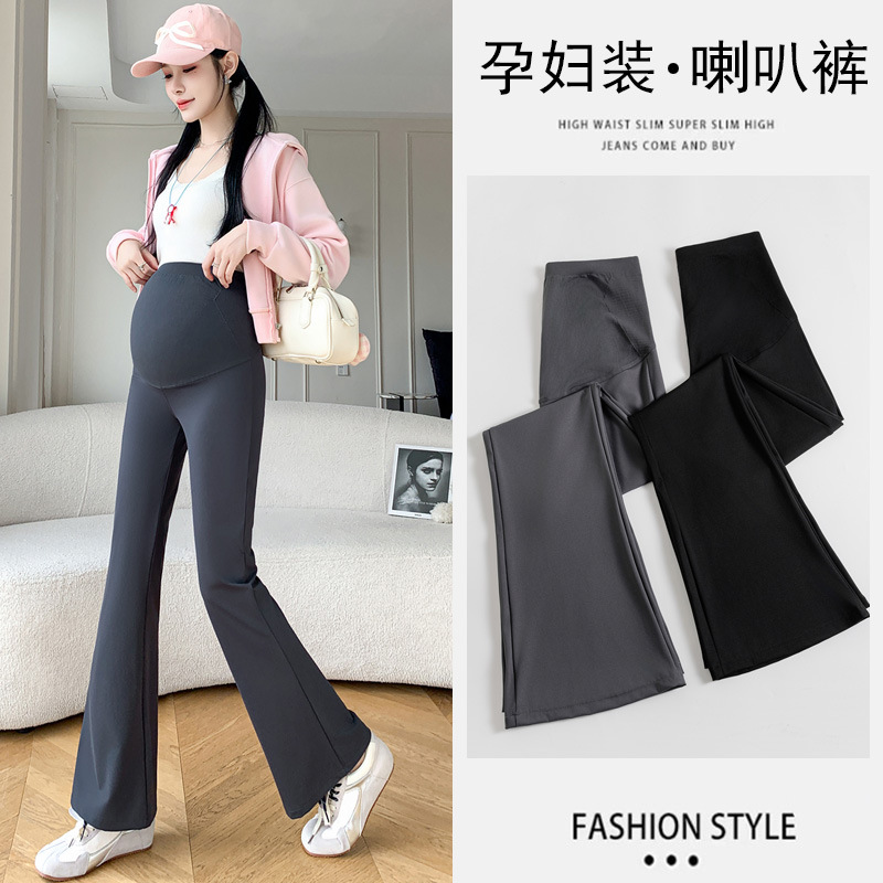 2025 Spring and Autumn Extended Slim Fit Seamless Belly Support Maternity Shark Pants High Elasticity 100kg Flared Pants