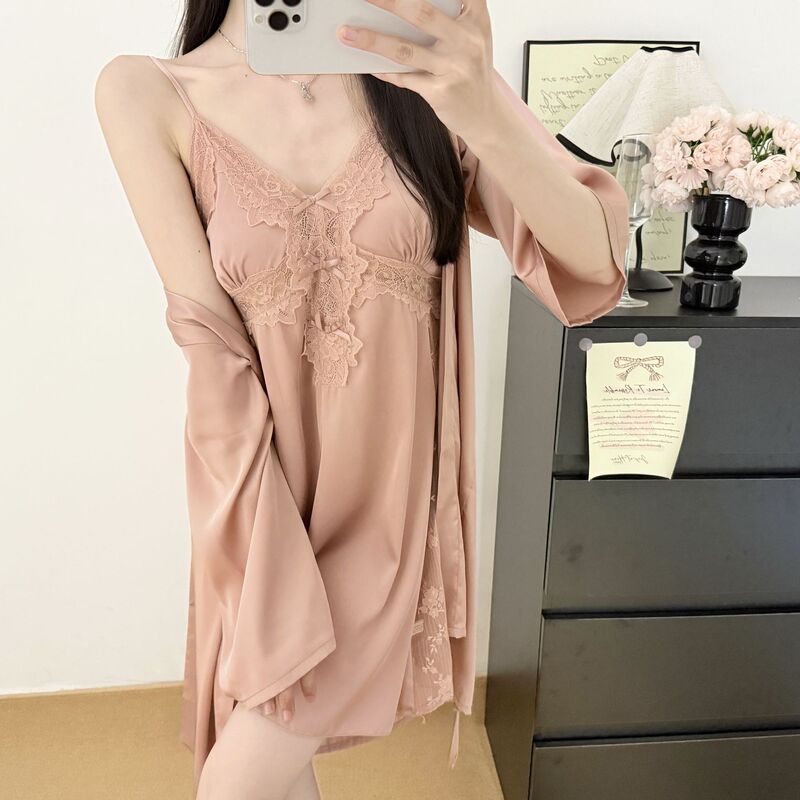 Yase【Romantic Venus】Summer New Style Pure Desire Style Ice Silk French Lace High-End Camisole Nightdress
