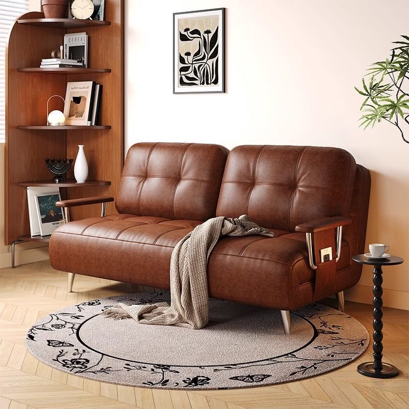 Vintage-Style Sofa Bed, Foldable and Dual-Purpose, Retro Small Apartment Oil-Waxed Leather Sofa Chair, 2025 New Model Lazy Sofa