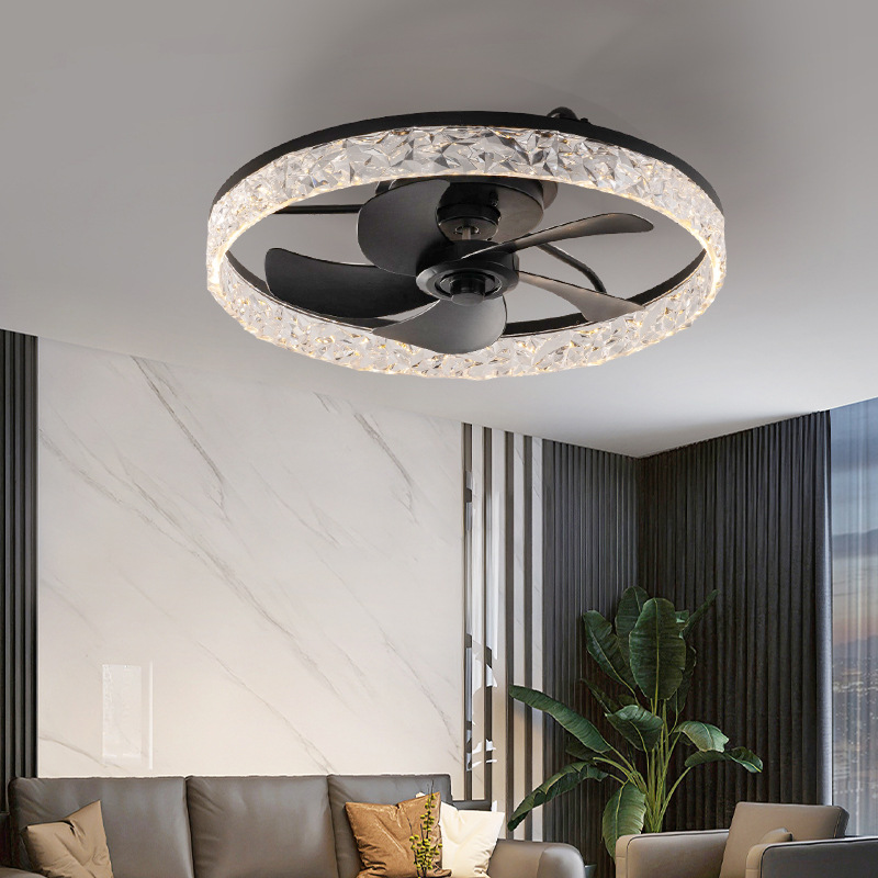 Ventilador de Techo Invisible con Luz de Acrílico y Plástico, Luz Tricolor, Control Remoto, para Sala de Estar y Dormitorio