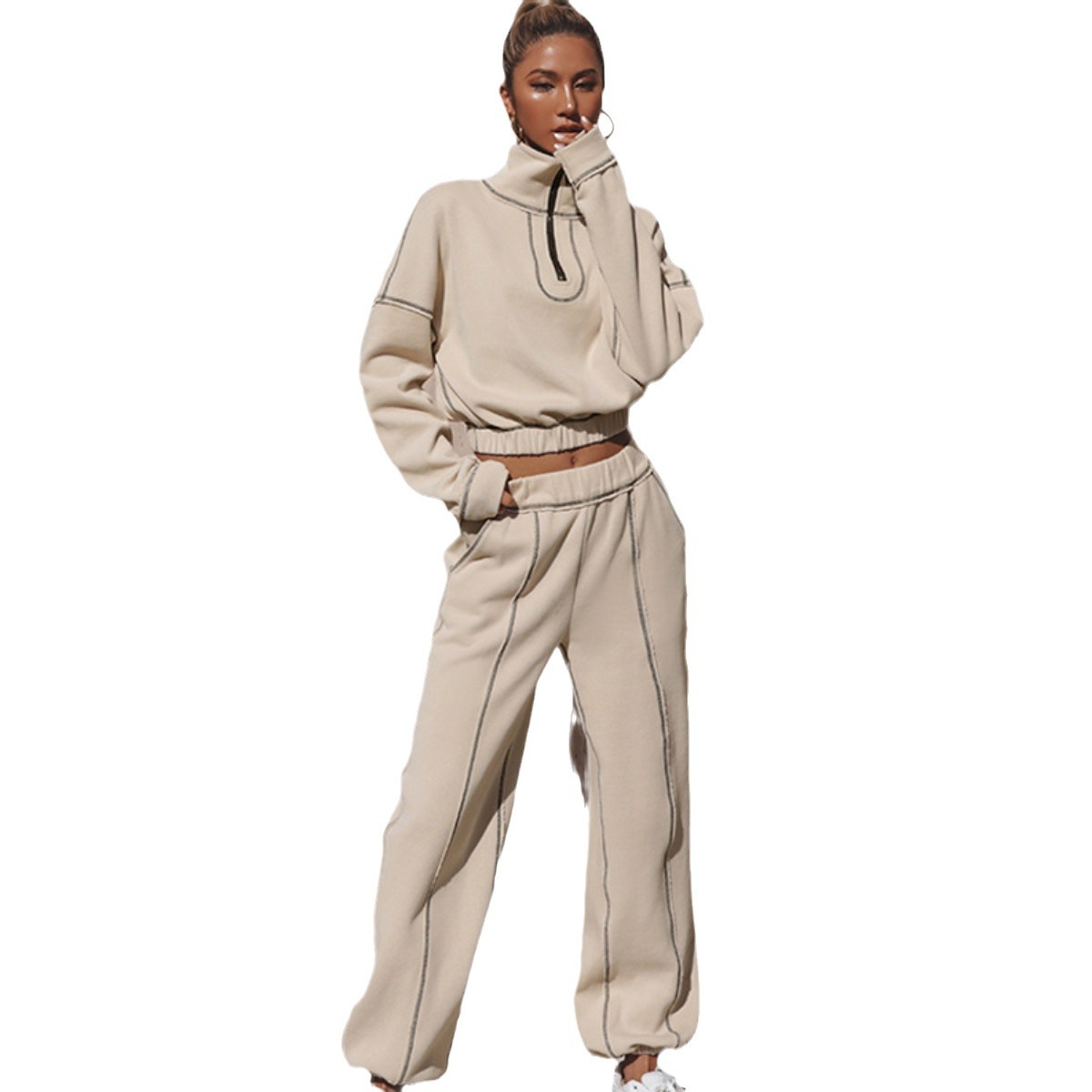 2025 INS Autumn Winter New European And American Foreign Trade Women's Fashion Sports Casual Sweatshirt Two-Piece_ecoleips.com