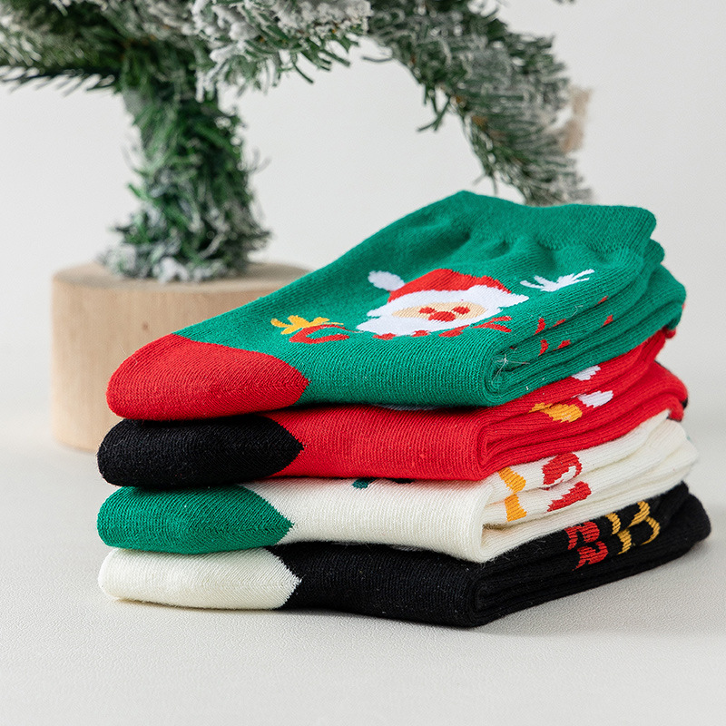 Weihnachtsstrümpfe, Kinder-Mittelrohr-Herbst- und Winter-Sternzeichen-rote Socken, niedlicher Cartoon-Lebkuchenmann, Schneemann,_voghion.com