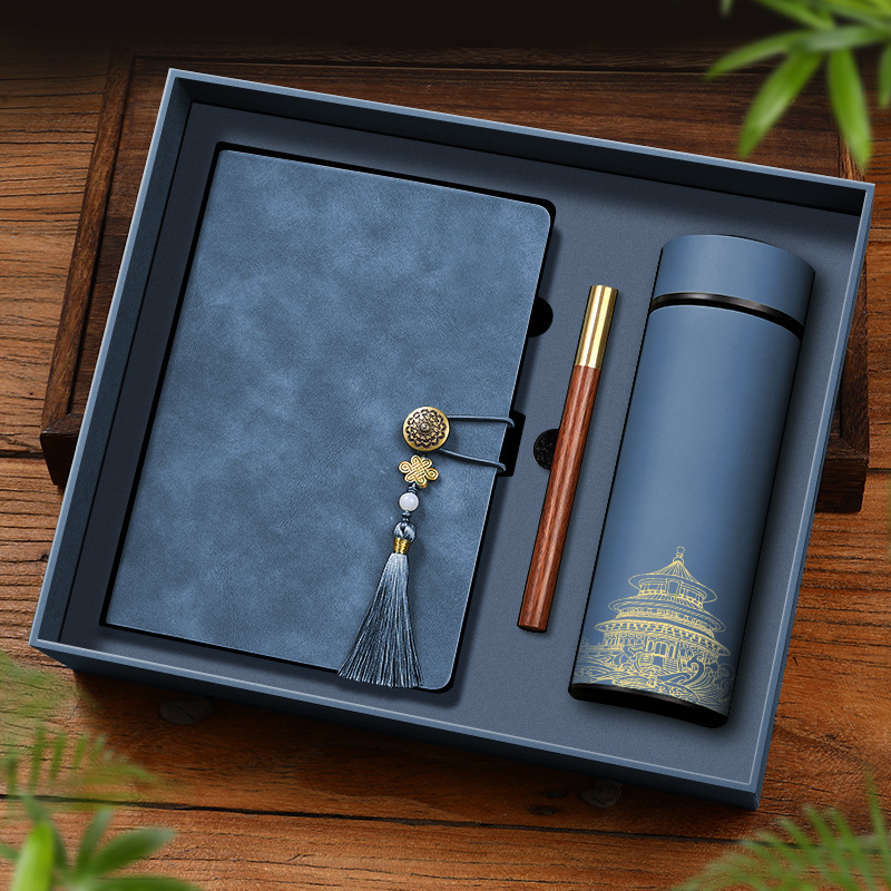 Cuaderno de negocios acompañante regalo caja de regalo set de piel de oveja USB bolígrafo de firma retro cuaderno puede imprimir LOGO