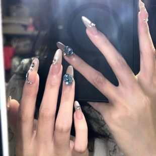 Super blue diamond cat's eye giant white fairy spirit handmade nail wear chain diamond ball full of diamond temperament goddess nail art