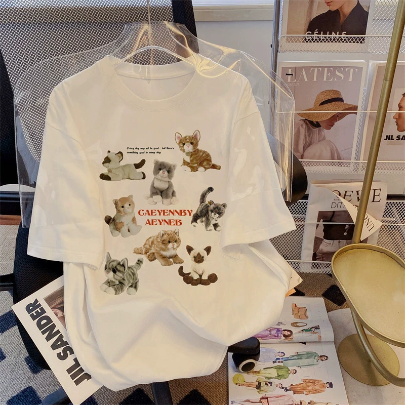 YS8 Real Shot, женская футболка из чистого хлопка с короткими рукавами, лето 2025, новый стиль k-style, свободный стиль, большой размер, толщина мм 100kg