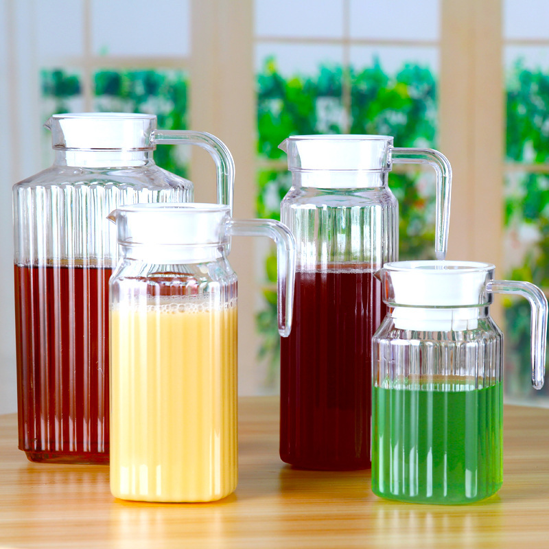 Jarra de agua fría de PC/acrílico, transparente, de plástico, con rayas octogonales, jarra de jugo gruesa, jarra de hotel resistente a caídas.