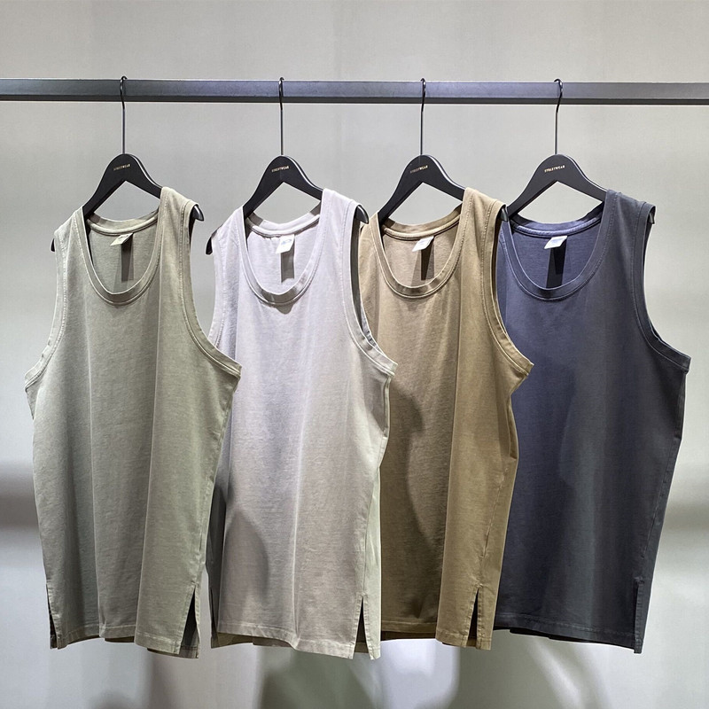 European and American kanye kanye High Street washed distressed vest loose sleeveless T-shirt split bottoming top men and women fashion brand