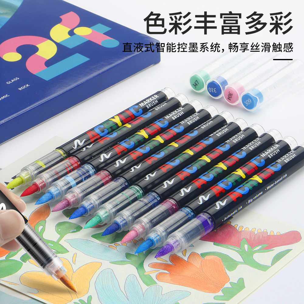 Nuevo marcador acrílico de punta suave tipo líquido recto para pintura artística de estudiantes, bolígrafo de tinta de control de color apilable, bolígrafo de dibujo de gran capacidad.