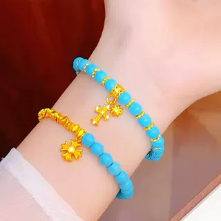 高保色天空蓝高级感设计款点钻KL十字架松石手链女松石手串批发