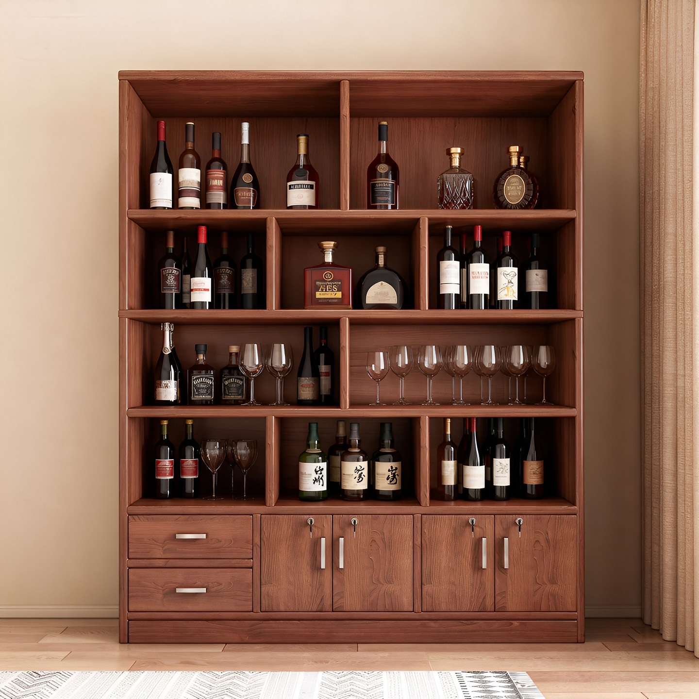 Wine Cabinet Display Cabinet Living Room Wall-Mounted Integrated Storage Cabinet Household Dust-Proof Storage Cabinet with Door Wine Rack Storage Rack