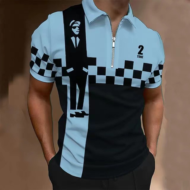 Polo homme avec motif numérique 3d et fermeture éclair_voghion.com