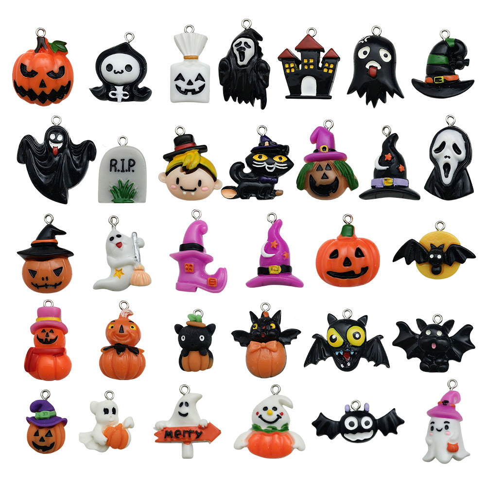 Nuevos accesorios de resina calabaza Halloween esqueleto fantasma fiesta DIY joyería pequeña decoración colgante