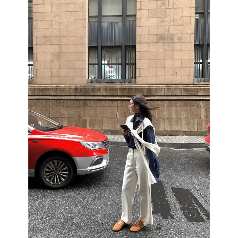 Ouyang White Jeans Women's Autumn Straight Wide-Leg Pants High-Waisted Trousers Loose Slimming Nine-Point Pants Ouyang White Jeans Women's Autumn Straight Wide-Leg Pants High-Waisted Trousers Loose Slimming Nine-Point Pants