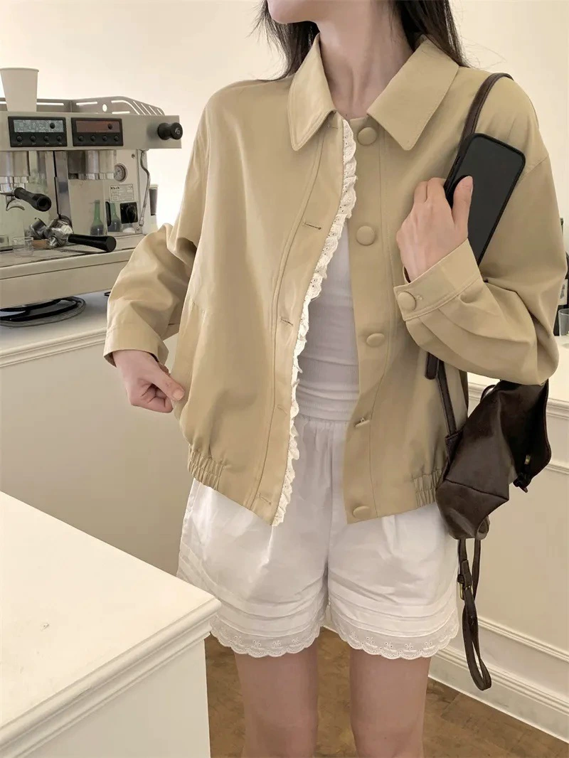 Design short autumn khaki baseball jacket