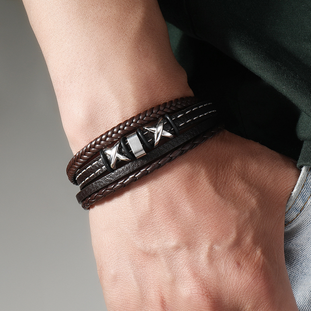 22g Weight Bangle Classification Leather Chain Material 1 Piece Quantity Daily Occasion 304 Stainless Steel, Pu Leather Material Solid Color Pattern All Seasons Season Men's Gender Classic Style Style Classic Style Solid Color 304 Stainless Steel Pu Leather Men's Bangle Men Cord & Leather Bracelets 5