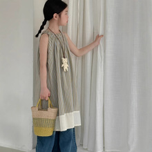 童裙2025夏款女宝宝韩版竖条纹连衣裙儿童中长款无袖背心裙末小蒙