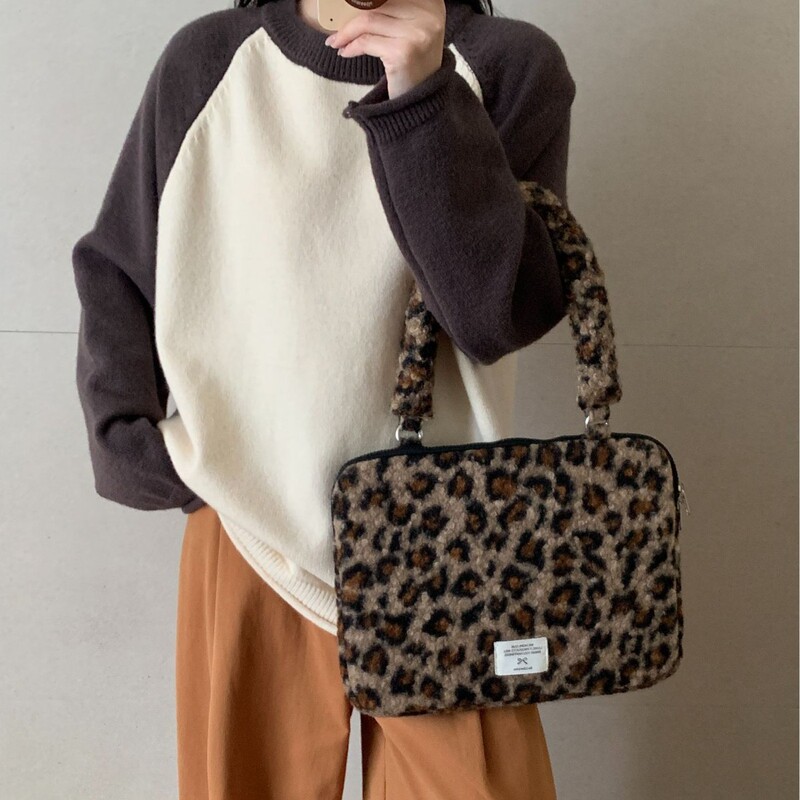 New Leopard Print Laptop Bag Ins Popular Handbag Suitable for MacBook M1 M2 Computer Bag