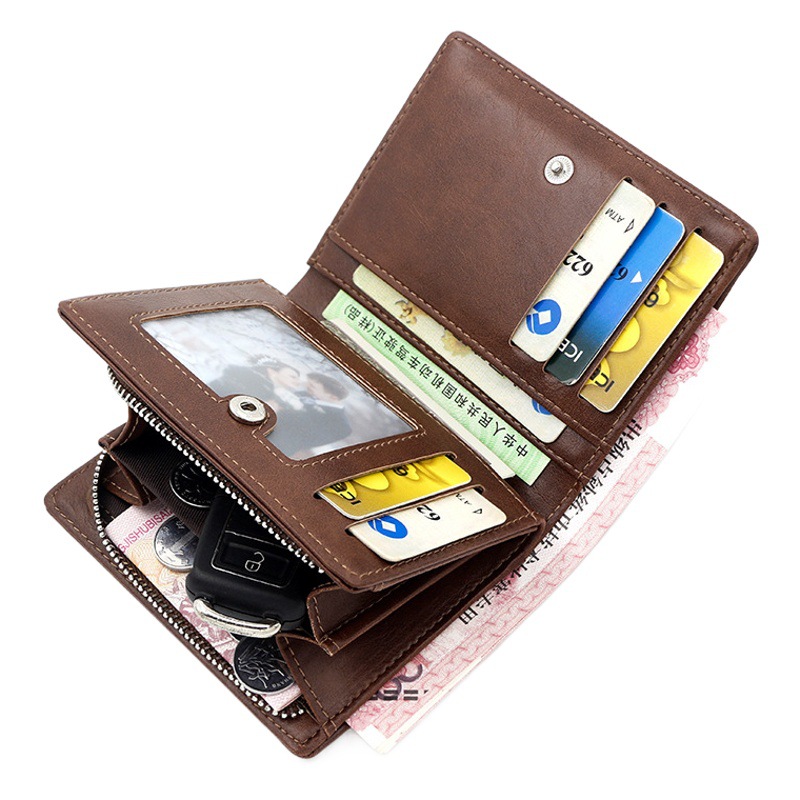 Cartera corta multi-tarjeta de moda de los hombres de negocios coreanos mini monedero vertical de plata monedero con cremallera billetera clave