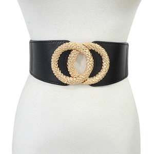 Women's Elastic Waistband Belt with Double Buckle Decoration for Waist Slimming