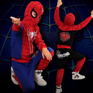 Dropshipping 2025 Spring and Autumn New Boys Cartoon Spider Suit Children's Zipper Shirt Hooded Suit