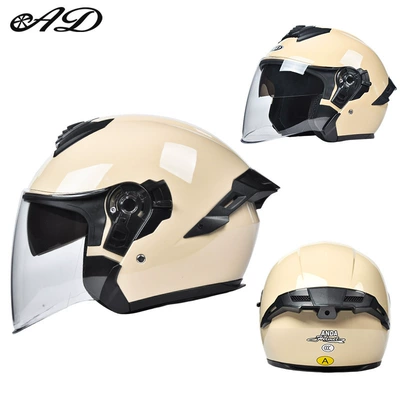 New National Standard 3C Certified Class a Motorcycle Helmet, Personalized Half Helmet for Motorcycles, All-Season Electric Vehicle Safety Helmet with Large Rear Wing (Motosiklet kaskı (dəbilqə)) - 3ca-type-beige-high-definition-mirror-one-size