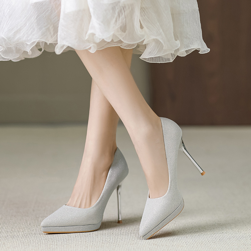 Spring and Autumn New Fashion thin flash pointed stiletto heel sexy super high heel shoes waterproof platform banquet shoes single shoes 663-CR1