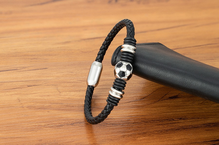 Holiday, Daily Occasion Vintage Style Football Pu Leather Titanium Steel Plating Men's Wristband Men Cord & Leather Bracelets
