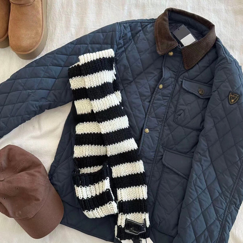 Rl Laff Retro Quilted Cotton Jacket Quilted Retro Warm Jacket Polo Lapel Men's and Women's Same Style Jacket Spring New