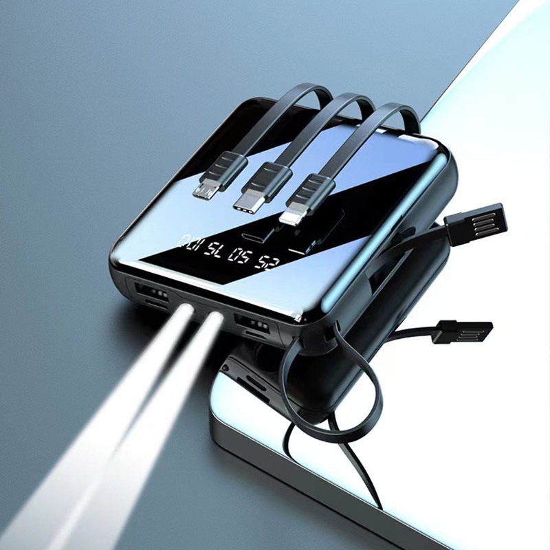 20000 miliamperios de carga de cinturón de cuerda de cable de alimentación portátil al aire libre de gran capacidad de alimentación portátil espejo de cuatro hilos