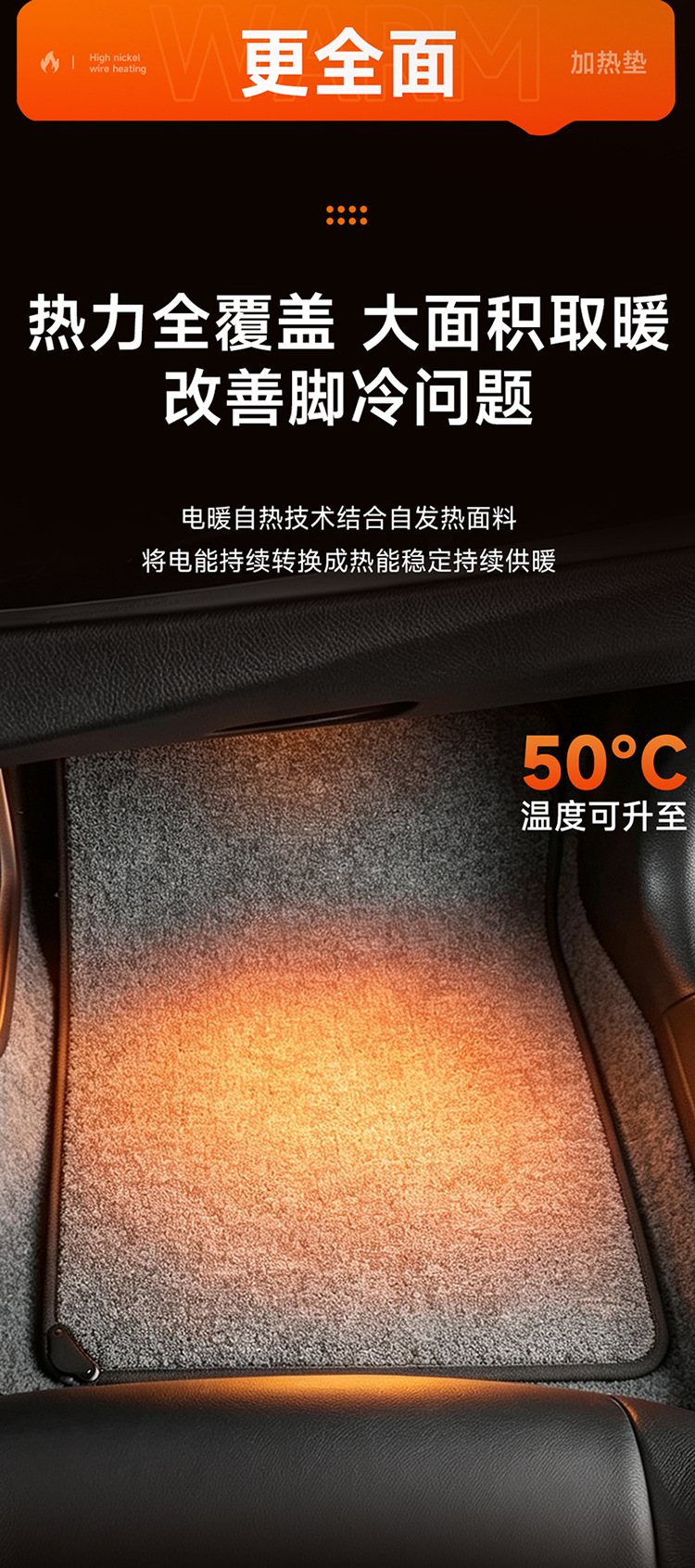 Car Electric Heating Floor Mat with Cigarette Lighter Interface for Power Supply, Universal Winter Foot Mat, Single Piece for Passenger Seat Heating
