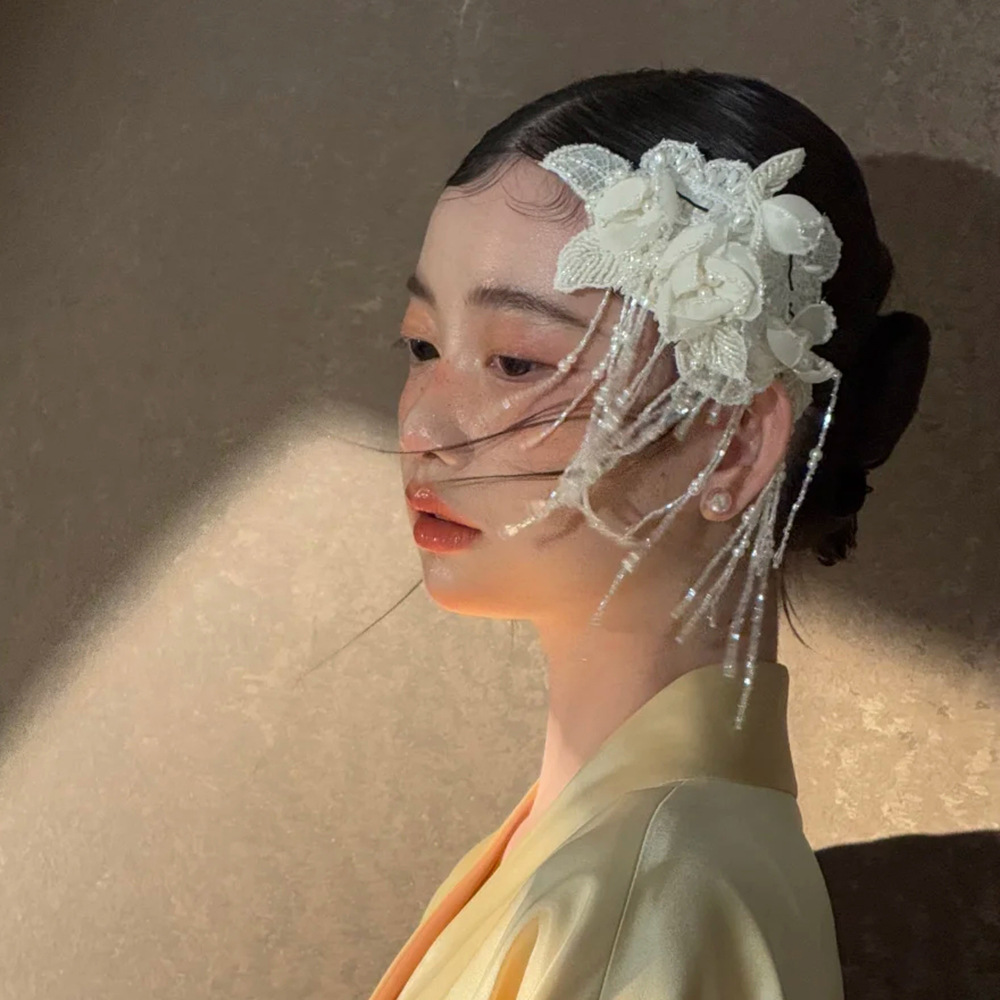 High-End Elegant Retro Flower Tassel Hair Accessories Original Niche Handmade Beaded Bridal Cheongsam Wedding Accessories Headdress
