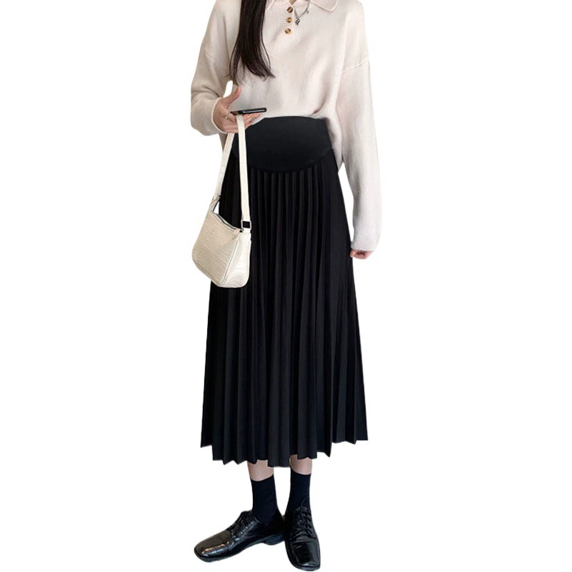 Длинная юбка для беременных, Осень-зима 2023, плиссированная юбка в Корейском стиле, длинная юбка, поддерживающая живот, свободная модная длинная юбка для беременных