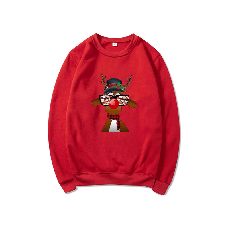 European and American plus size Christmas Party Crewneck Sweater Threaded Cuff Pullover 2D Hot Stamping Sweater Casual Long Sleeve European and American plus size Christmas Party Crewneck Sweater Threaded Cuff Pullover 2D Hot Stamping Sweater Casual Long Sleeve