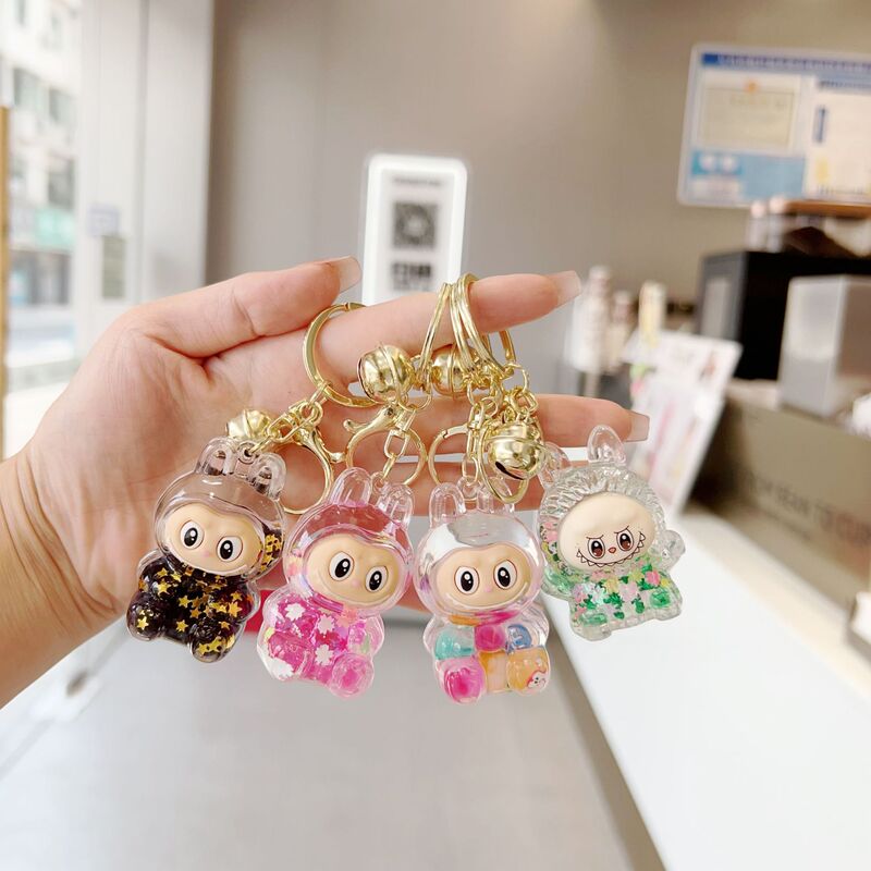 创意拉布布流沙入油汽车钥匙扣可爱精致包包挂件摆件盲盒公仔玩具|undefined