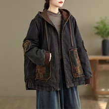 2025冬季新款短款夹棉外套开衫休闲上衣民族风贴布棉服