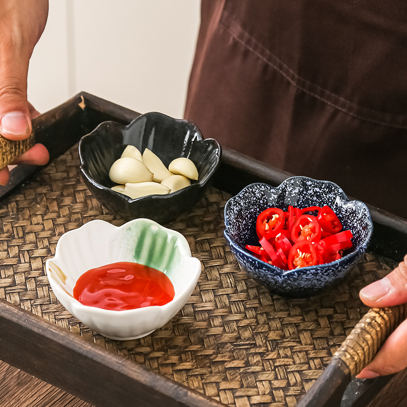 Plato de condimentos caseros de estilo japonés Salsa de salsa de soja y vinagre retro Plato pequeño comercial Bocadillos de frutas secas Plato de bocadillos de té hervido en horno image 1