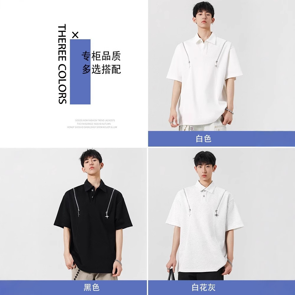 NASA Design Sense Niche Short-sleeved Men's Summer White Polo Shirt Men's Half-sleeved Top Trendy Brand Functional Men's T-shirt