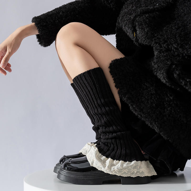 Boots Shangmian Miu レースリボンソックス女性用フレアニット白ふくらはぎパイル秋冬レッグソックス|undefined