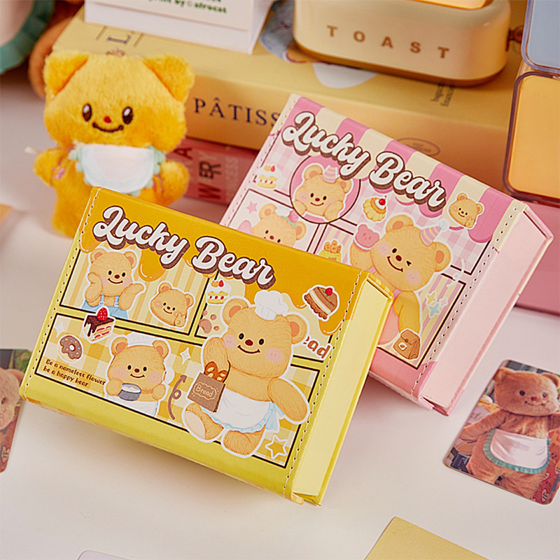 Lucky Bear cuero caja de tarjetas pu de alto valor facial joven corazón de dibujos animados a prueba de polvo estudiantes de tarjetas magnéticas caja de almacenamiento de escritorio