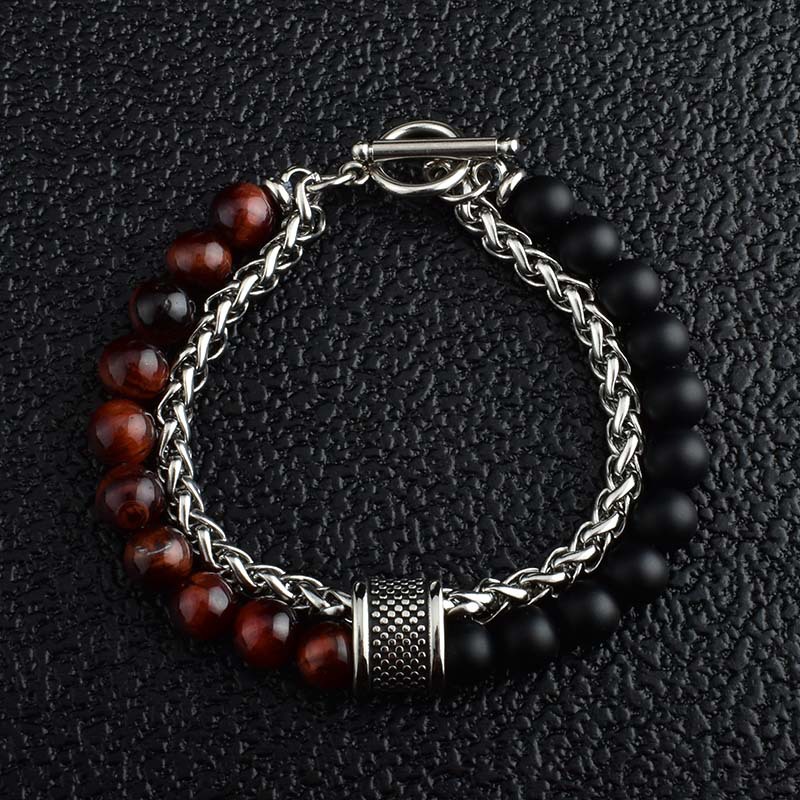 Lässig Einfacher Stil Runden Rostfreier Stahl Stein Perlen Kette Männer Armbänder display picture 2