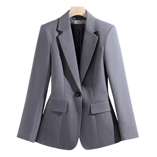 Women's Spring and Autumn New Gray Suit Jacket, Slim-Fitting Blazer with High-End Style, Trendy Little Black Dress Inspired Top