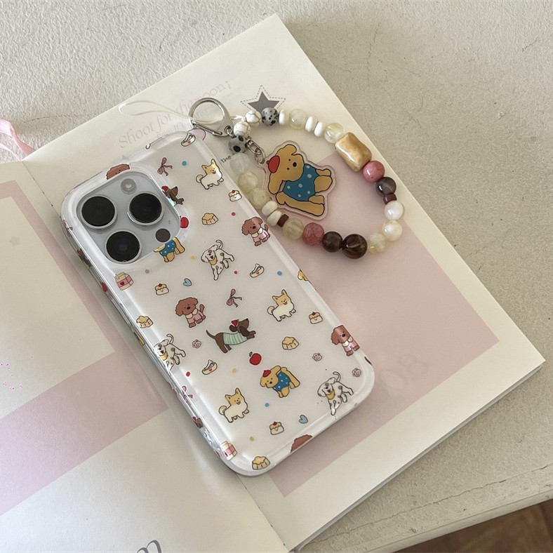 Dibujos animados lindo postre de pantalla completa para perros Apple 16ProMax funda para teléfono móvil 15Pro colgante 14/13 femenino 16