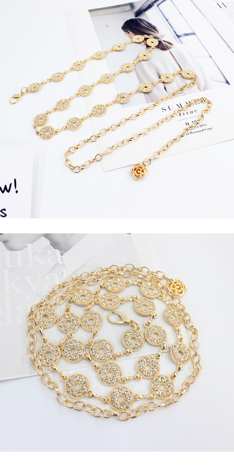 Hakenverstellbare Taillenkette, vielseitiges Damenkleid, Pullover-Dekorationskette, kleiner, duftender Feng Shui-Diamant-eingelegter, dünner Metall-Taillengürtel_voghion.com