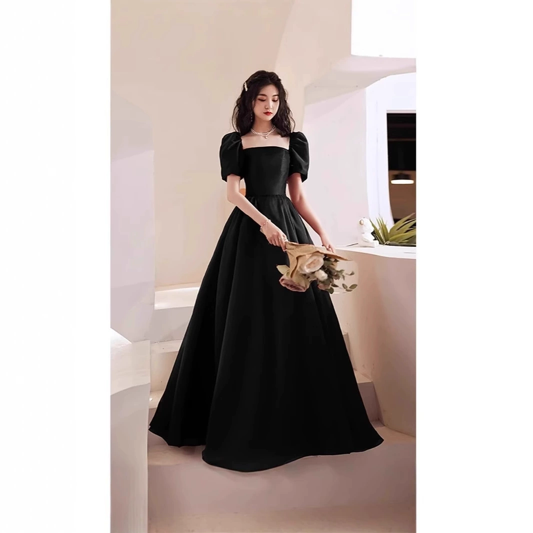 Black evening dress, long skirt, high-end, french style